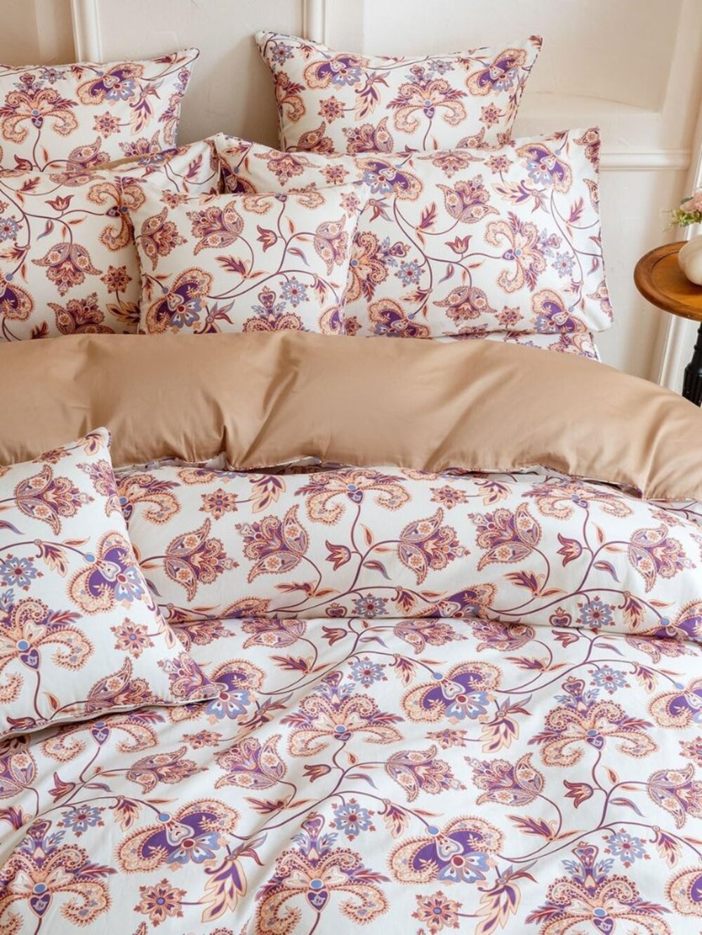 Queen Duvet Cover Set Cotton, Boho Paisley Floral